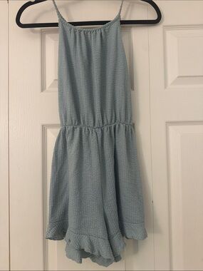 Caution To The Wind Light Blue Textured Romper